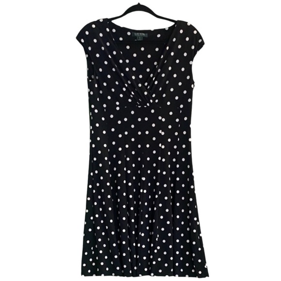 Lauren Ralph Lauren Sleeveless Surplice V-Neck Polka Dot Jersey Dress Size 12 - Picture 5 of 7